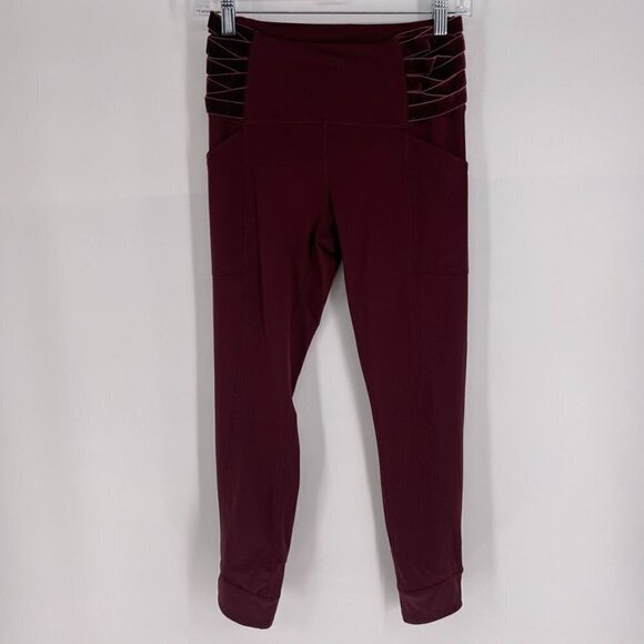Free People Movement Size S Wine Burgundy Wonderstruck Velvet Leggings - Picture 1 of 6